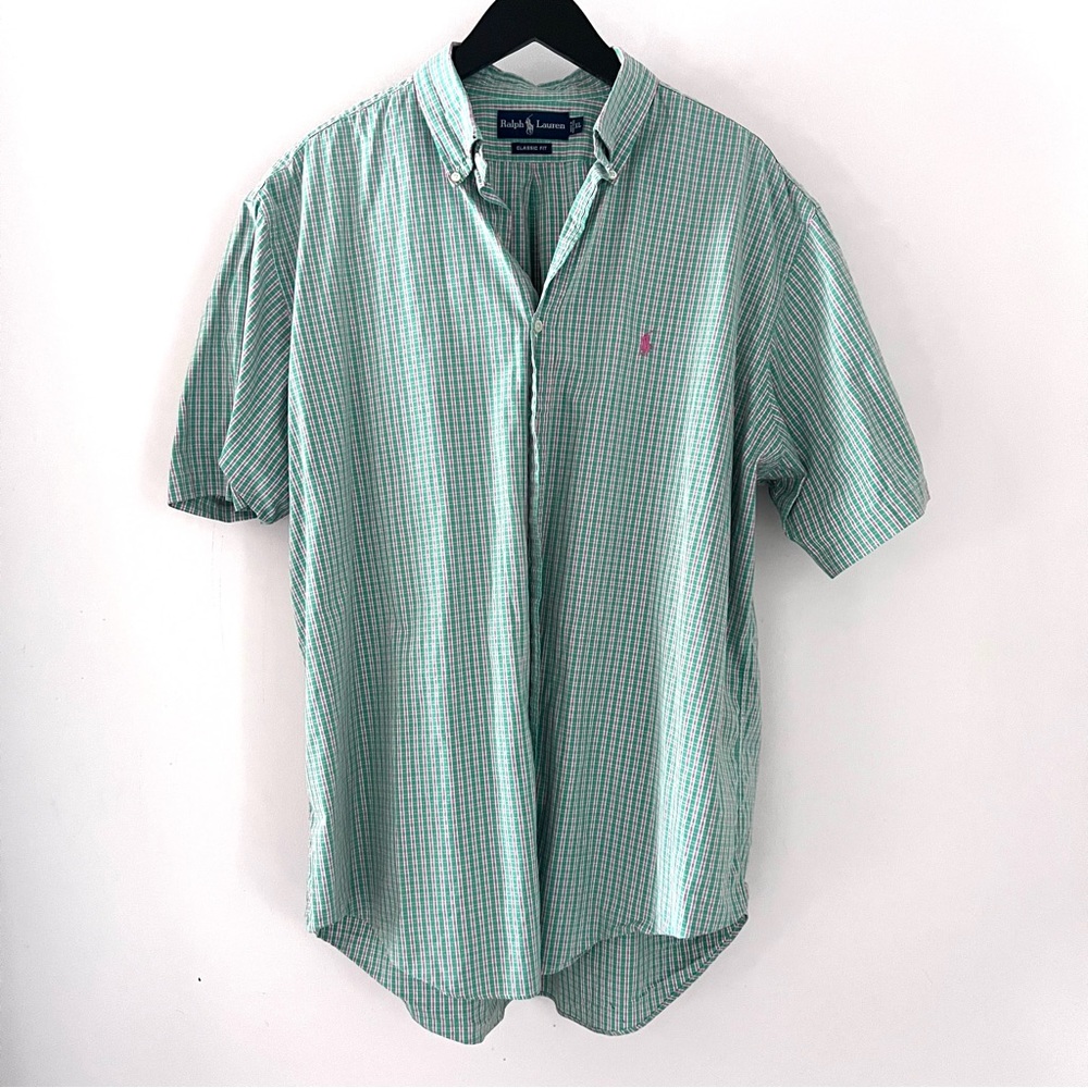 Vintage Y2K Polo Ralph Lauren Green Pink Button Down Polo XL